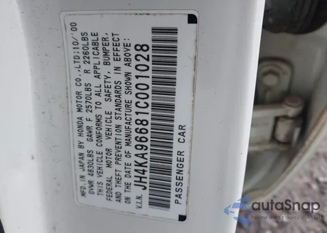 2001 Acura Rl 3.5 z USA, uszkodzony, nr VIN JH4KA96681C001028